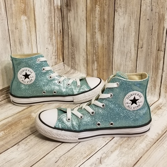 Converse Other - Converse High Top Teal Glitter Sneakers Size 1.5